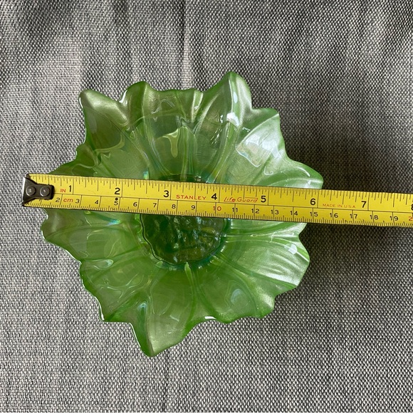 Akcam Floral Glass Bowl Green Frosted Iridescent Turkish Art Glass Handmade - Picture 6 of 13